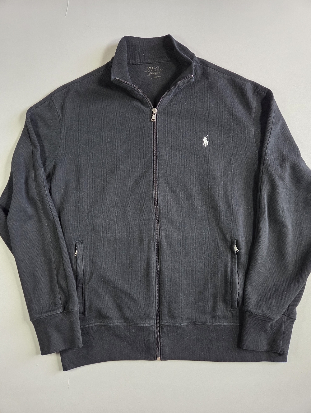 Polo by Ralph Lauren Black Full-Zip Sweatshirt with White Pony Logo LG